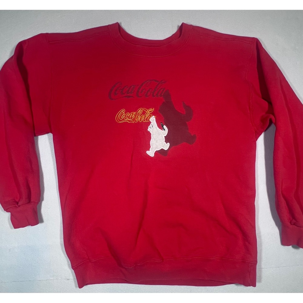 Everything Coca-Cola Polar Bear Sweatshirt Red Crewneck Graphic Fleece L Large